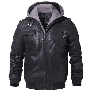 Chaqueta de motocicleta de cuero Real para hombre abrigo de invierno con capucha extraíble chaquetas de cuero genuino para hombre