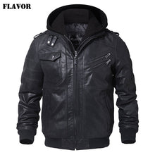 Load image into Gallery viewer, Chaqueta de motocicleta de cuero Real para hombre abrigo de invierno con capucha extraíble chaquetas de cuero genuino para hombre
